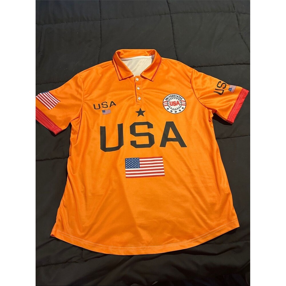 Orange USA Polo Jersey with Flag Motif